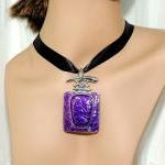 Purple Charm Ribbon Necklace - Girls Necklace -..