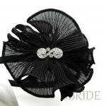 Black Headband Fabric Flower With Rhinestone -..