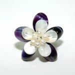 Pearl Flower Adjustable Ring - Purple Agate And..