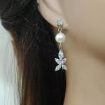 Flower Crystal Wedding Earrings With Pearl And..