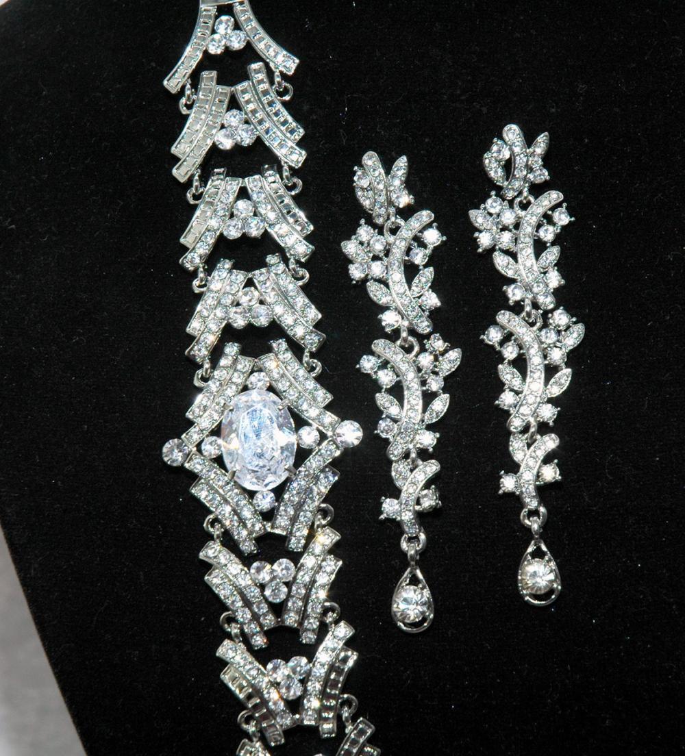 Art Deco Bridal Bracelet Set - Bridal Rhinestone And Cz Set - Wedding Bridal Set