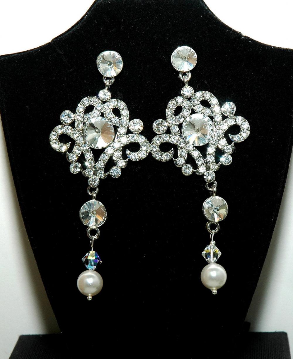 Bridal Chandelier Earrings - Rhinestone Wedding Chandelier Bridal Earrings - Diamante