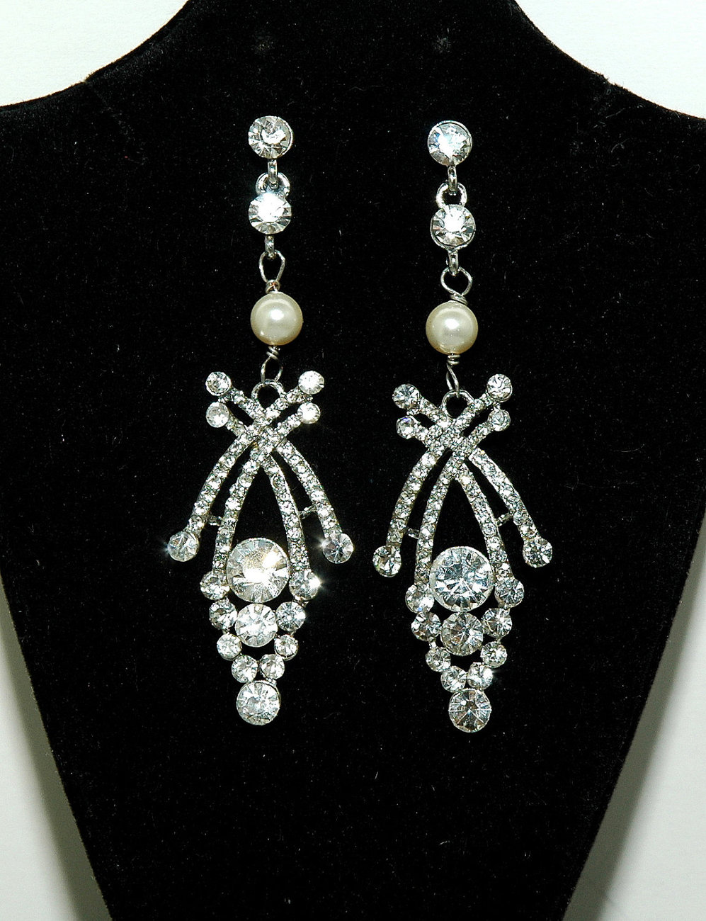 Wedding Bridal Art Deco Crystal Earrings - Bridal Wedding Pearl Earrings - Swarovski Crystal Earrings