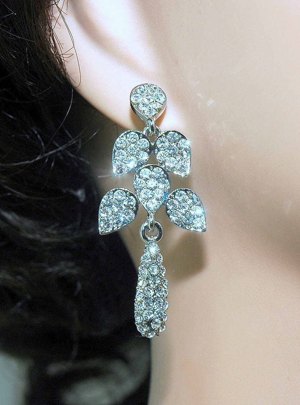 Bridal Leaf Crystal Earrings - Bridal Wedding Rhinestone Earrings -fashion Jewelry