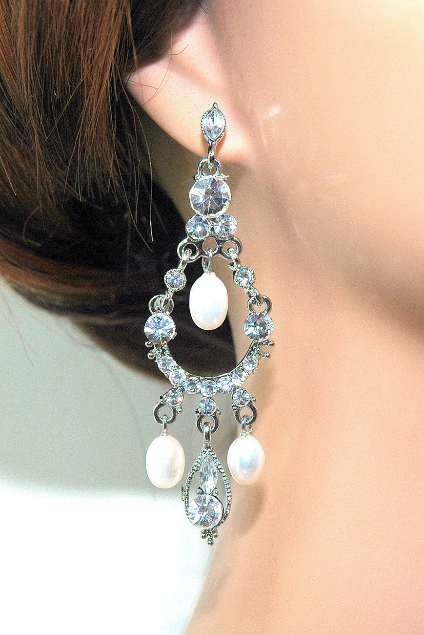 Bridal Wedding Vintage Inspired Earrings - Wedding Rhinestone Chandelier Bridal Earrings - Diamante Chand