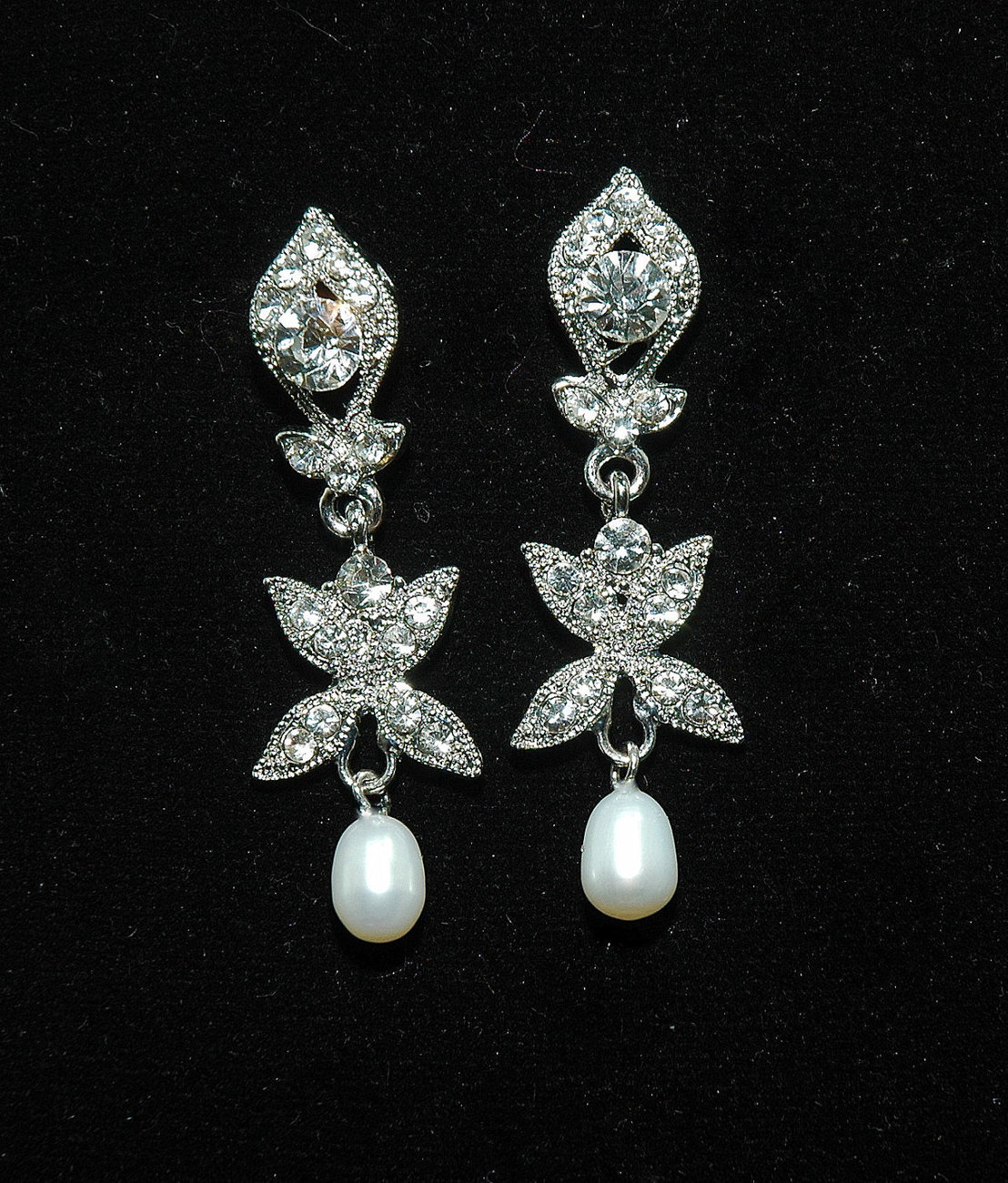 Bridal Pearl Rhinestone Earrings - Bridal Wedding Crystal Earrings ...
